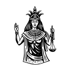 A vintage style illustration of maat goddess