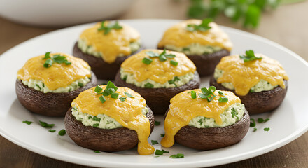 Delicious Stuffed Mushrooms Appetizer With Cream Cheese And Cheddar Glaze