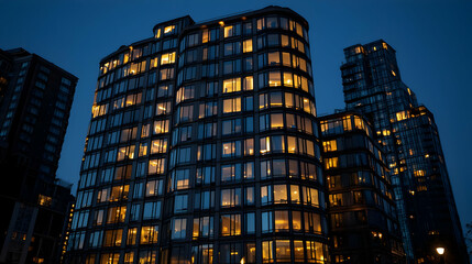 Obraz premium Modern Skyscrapers Illuminated at Night