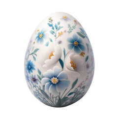 Beautifully Hand-Painted Decorative Egg with Floral Design in Soft Blue and White Tones on transparent background