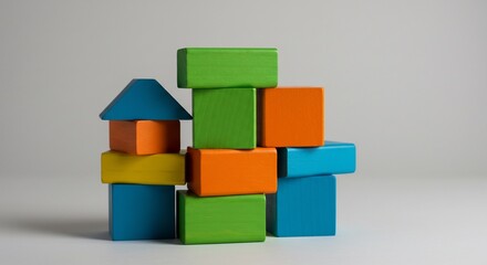 Obraz premium 鮮やか色彩の木製ブロック積み木 創造的配置