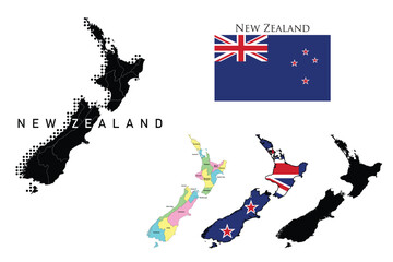 New Zealand flag and map illustration vector.