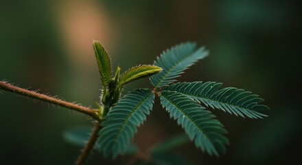 深緑の葉芽、柔らかな光に包まれて静かに開く
