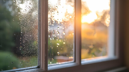 Sunset Through A Window With Rain Drops