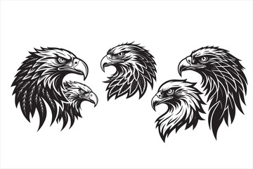 A bold black vector style illustration of an eagle head.