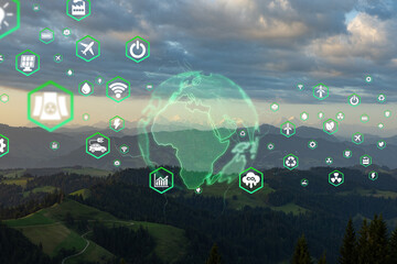 Crystal globe putting on moss, ESG icon for Environment Social and Governance, World sustainable environment concept.