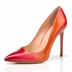 High heel shoe, vibrant hot patent leather glossy