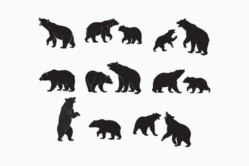 A set of black bear silhouettes in various.