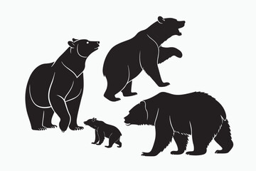 Fototapeta premium A set of black bear silhouettes in various.