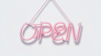 Pink Neon "Open" Sign on White Background