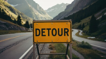 Detour Sign on Mountain Road