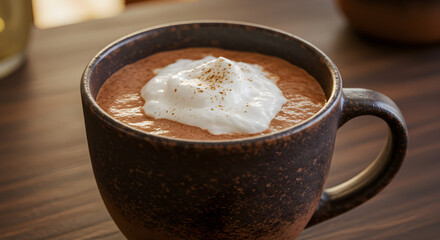 Rustic Mug Of Hot Chocolate Topped With Whipped Cream Dessert