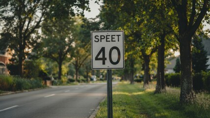 Speed Limit Sign on a Road with Trees