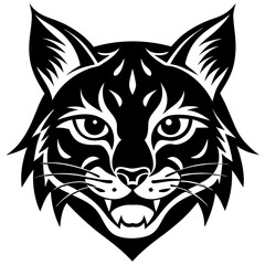 Obraz premium Bold bobcat head vector—perfect for wildlife logos, tattoos, prints, and graphic designs.