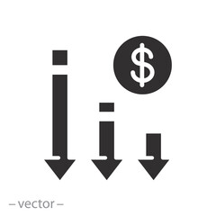 benefit reduce dollar, financial risk icon, reduction cost, flat vector illustration