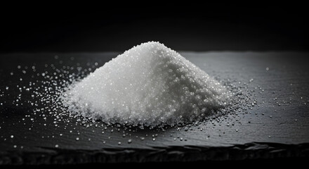Pile Of Refined Sugar Crystals On Dark Background Still Life