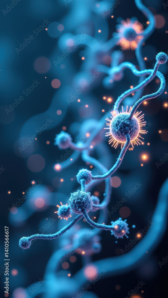 Aufkleber an artistic representation of a neural network with glp1 and neurons highlighted, emphasizing bioche