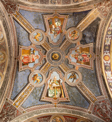 Pavia - The fresco of Four Doctors of west Catholic church (Augustine, Gregory,Jerome,Leo) in the...