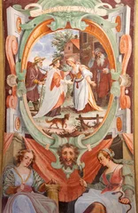 Gordijnen Pavia - The fresco of Adoration of Shepherds in Basilica di San Michaele Maggiore by Giovanni Francesco Romani (1608). © Renáta Sedmáková