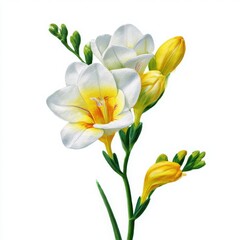 Fototapeta premium Watercolor painting of freesia flowers with white background art isoleted on white background