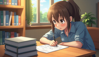 Focused student studying in cozy library pursuit of knowledge