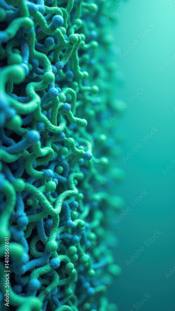 Poster close-up microscopic view of a glp-1 molecule with ribbons showing its structure against an oceanic 