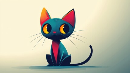 Cute cartoon cat, sitting, soft colors, background, digital art, for prints or web