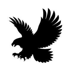 Black and white flying eagle vector. Bold bird silhouette design wild eagle silhouette vector. black and white eagle.