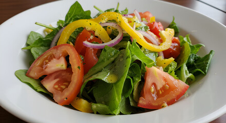 Fresh Garden Salad With Colorful Vegetables And Healthy Greens on Plate