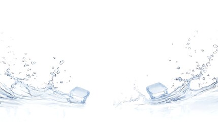 Ice cubes splashing water