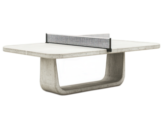 Concrete table tennis table with metal net, permanent outdoor recreation station, park entertainment furniture, white background