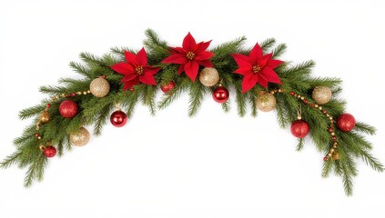 Festive Christmas Garland with Poinsettias and Ornaments