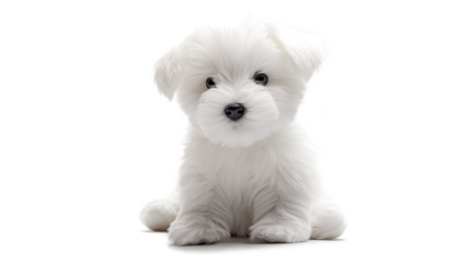A white puppy is sitting