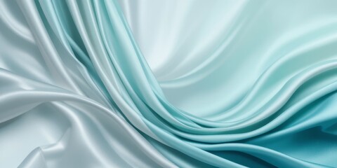 Abstract Draped Silk Fabric in Teal and White