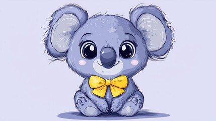 Obraz premium Cute cartoon koala sitting, soft pastel colors, simple background, for children's book or card
