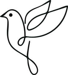 Dove minimal line art logo Outline illustration design of bird flying Isolated silhouette