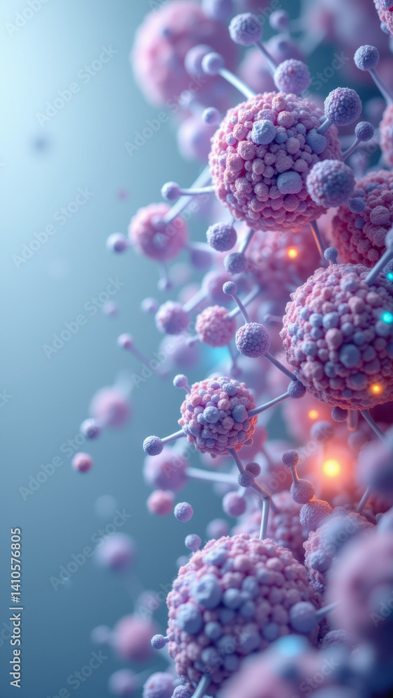 Poster close-up microscopic view of glp-1 (glucagon-like peptide-1) with a focus on its molecular structure