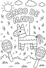 cinco de mayo coloring page with piñata maracas and festive decorations for mexican holiday fun