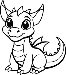 Cute Cartoon Dragon Character Outline Drawing for Kids 