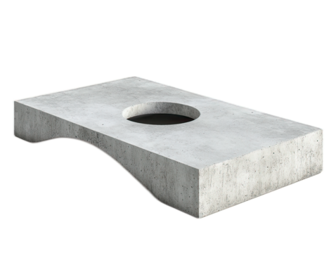 Concrete cornhole game permanently installed in park, outdoor recreation element, public entertainment furniture, white background