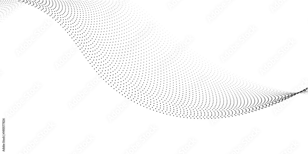 Poster flowing dot wave halftone gradient pattern on transparent background and uniquely formed abstract bl