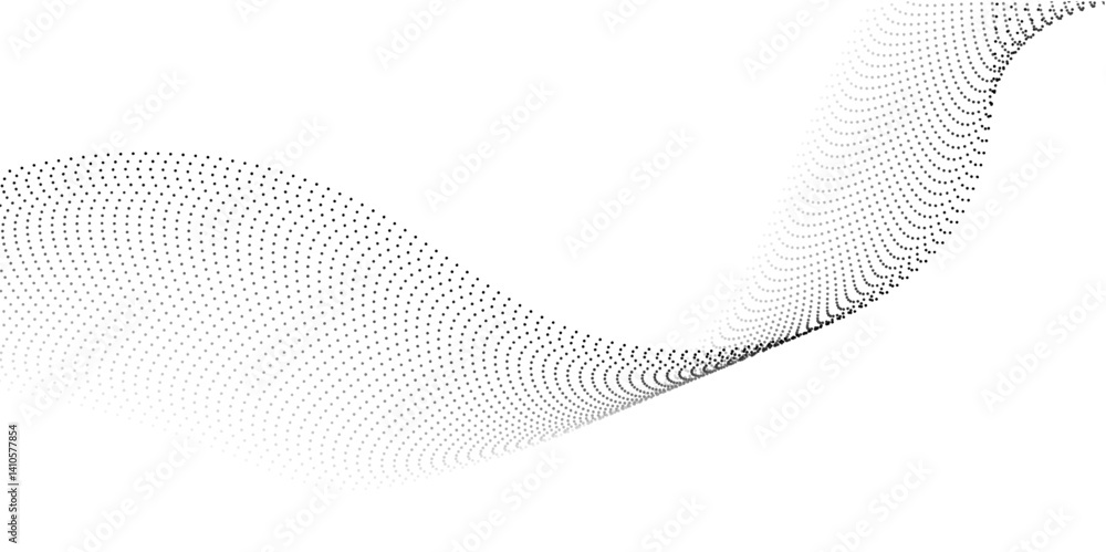 Poster flowing dot wave halftone gradient pattern on transparent background and uniquely formed abstract bl