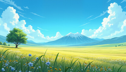 Scenic mountain landscape under blue sky nature's tranquility