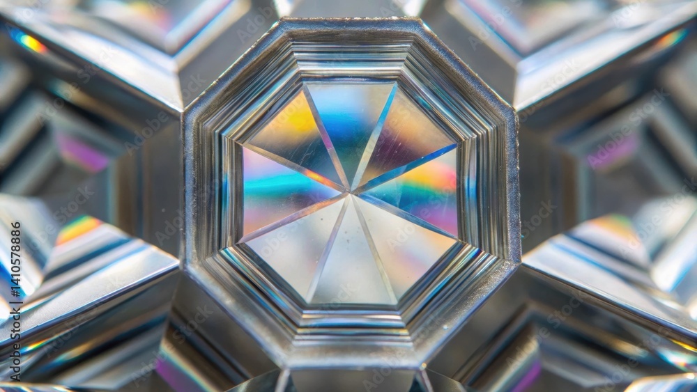 Poster A closeup detail focusing on the crystalline structure within a piece of transparent aluminum capturing the unique optical properties and reflecting light in captivating patterns.