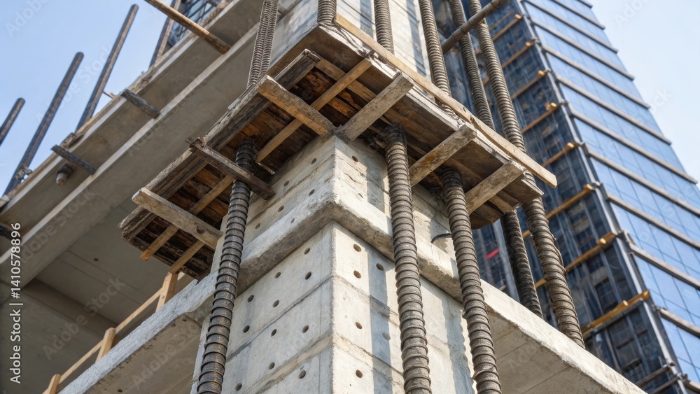 Aufkleber a closeup detailing the structural core of the skyscraper showcasing reinforced concrete elements de