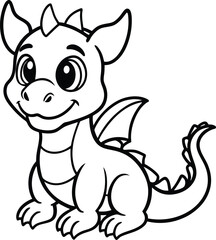 Adorable Cartoon Dragon Line Art for Children's Activities