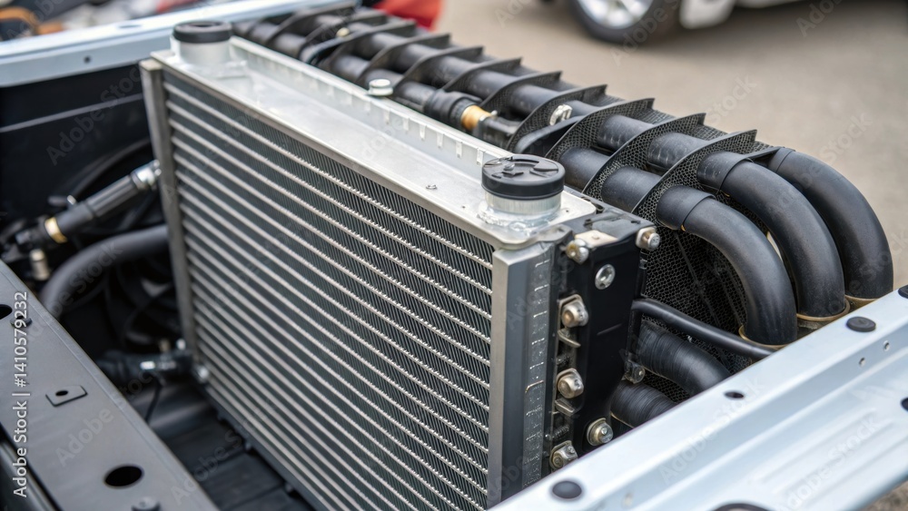 Aufkleber A closeup image of the hybrid power systems cooling mechanism featuring fins and ducts designed to maintain optimal thermal efficiency during operation.