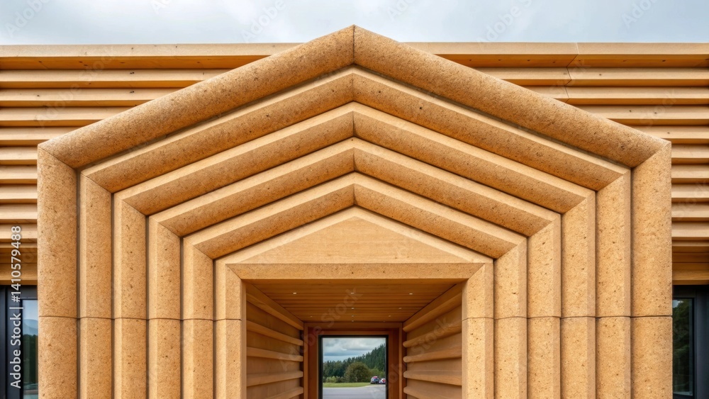 Aufkleber A closeup of a completed structure featuring a section of biodegradable formwork still intact illustrating the final result and aesthetic appeal of sustainable construction.