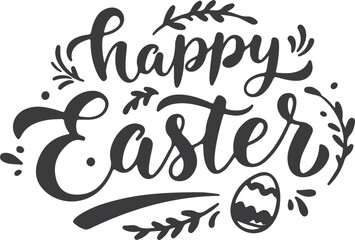Obraz premium Happy Easter festive illustration, decorative holiday text with floral designs and Easter egg, cheerful celebration graphic