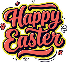 Fototapeta premium Happy Easter festive text design, bold red lettering with floral accents, joyful holiday greeting illustration